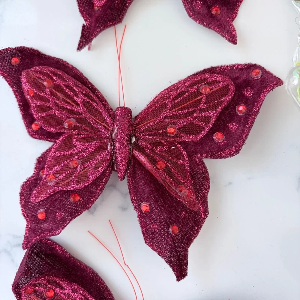 11pc Decorative Butterfly Clip Lot Sequin Velvet Rhinestone Floral Craft Decor